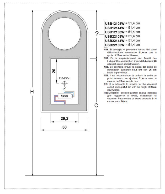 Зеркало  с подсветкой Antonio Lupi Usb Usb22W схема 1