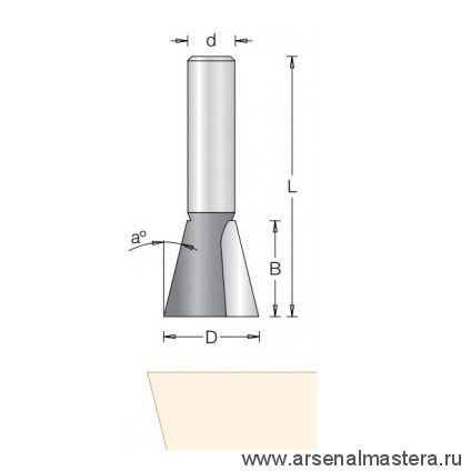 Фреза ласточкин хвост угол 7 гр D 15,9 x 15,9 L 44,5 хвостовик 8 Dimar 1040075