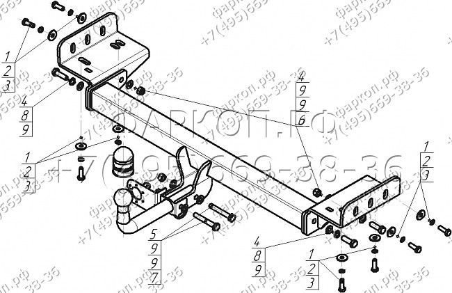 Фаркоп с оцинкованным шаром Hyundai ix35 2010-2015, Kia Sportage 2010-2015 крепление шара на двух болтах