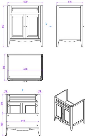 Тумба с раковиной Tiffany World Veronica Nuovo VER2073-T+AR834bi*1 73*54*81 ФОТО