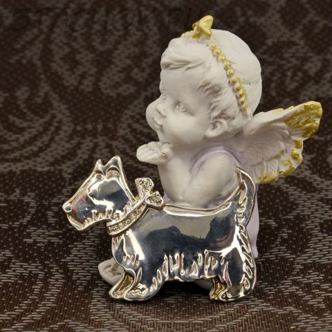 Брошь "Гламурный терьер" цвет серебра (США)