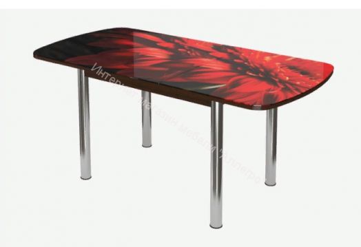 Стол обеденный "Бостон-3" раздвижной Красная гербера/хром брифинг