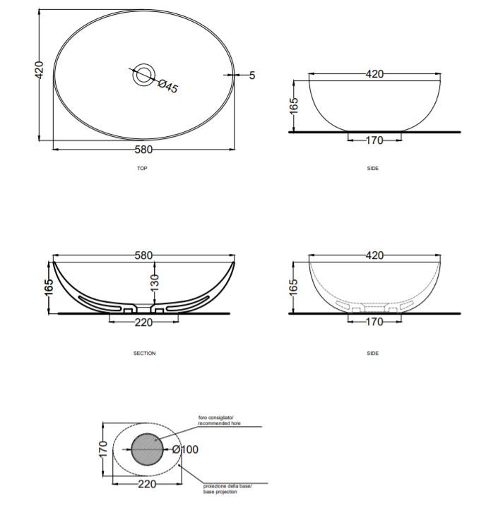 Накладная раковина Cielo Eco Small BAECO58 58х42 ФОТО