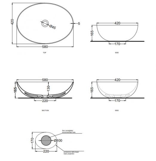 Накладная раковина Cielo Eco Small BAECO58 58х42 ФОТО