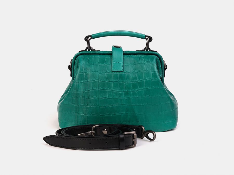 Женская сумка-саквояж из натуральной кожи Alexander-TS "W0013 Green Croco Black"
