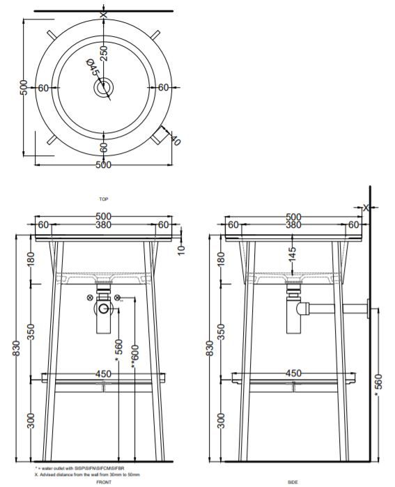 Консоль для раковины Cielo Catino Tondo CASTT Стальная 50х50 схема 1