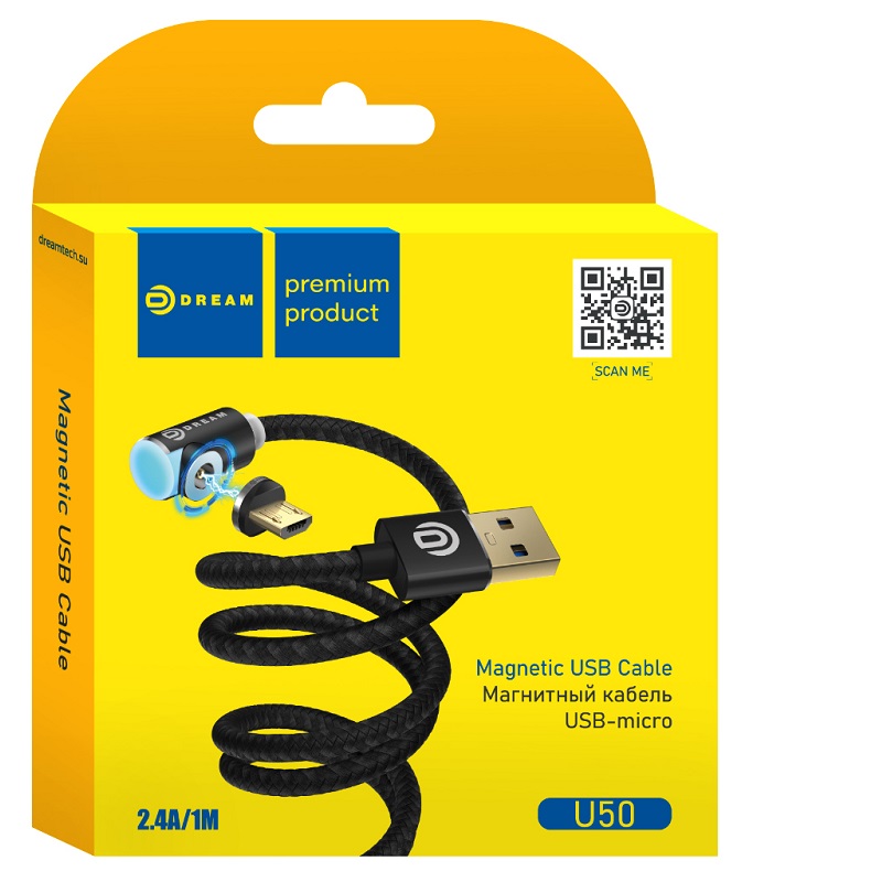 Кабель MicroUSB 2.4A 1M (магнитный)