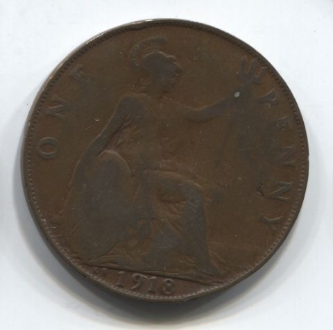 1 пенни 1918 KN Великобритания Редкость