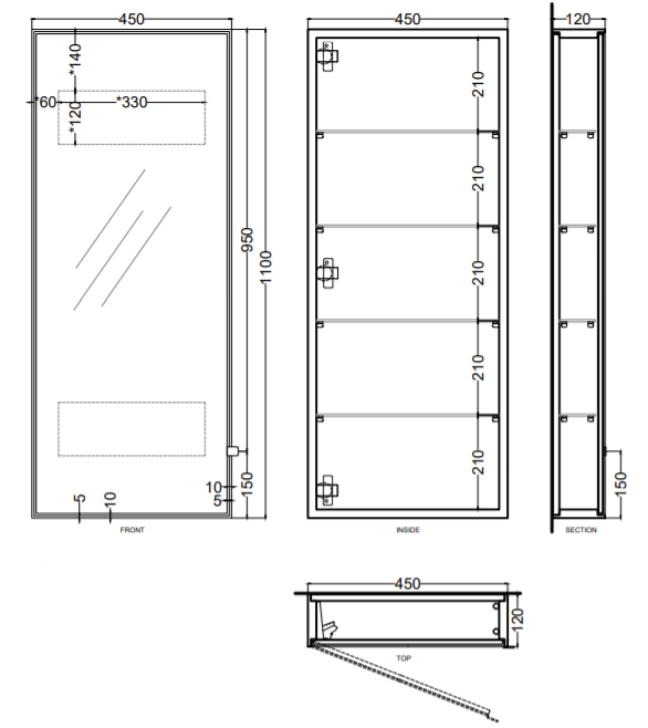 Вертикальный зеркальный шкафчик Cielo Arcadia Simple Tall Box SPSTB реверсивный 45х110 ФОТО