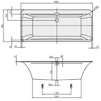 схема ванны Villeroy Boch Squaro Edge12 UBQ180SQE2DV-01