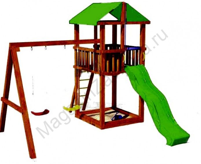 Деревянный игровой городок с 2 качелями(пластик)