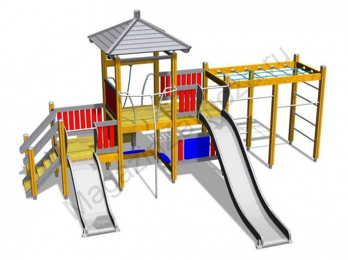 Игровой комплекс с турниками и канатом