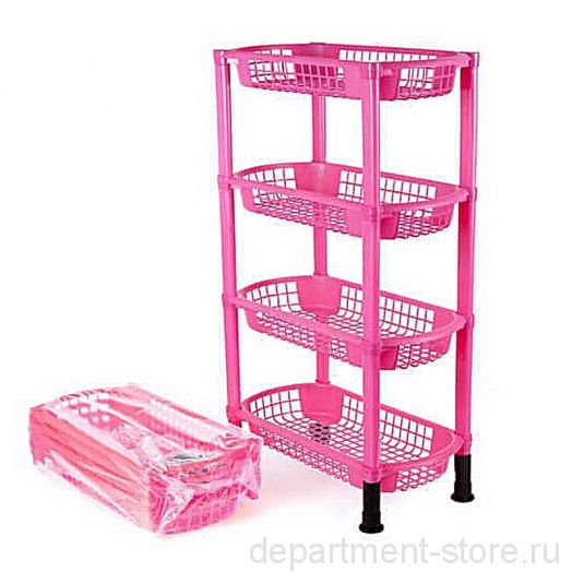 Этажерка пластиковая 4-х ярусная (47 х 28 х 72 см), цвет розовый