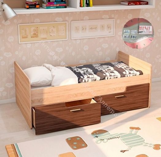 Кровать "Умка" К-001 с 2-мя ящиками Ясень темный/Дуб сонома