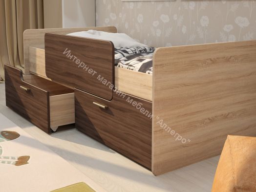 Кровать "Умка" К-001 с 2-мя ящиками Ясень темный/Дуб сонома