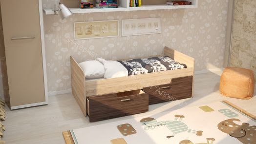 Кровать "Умка" К-001 с 2-мя ящиками Ясень темный/Дуб сонома