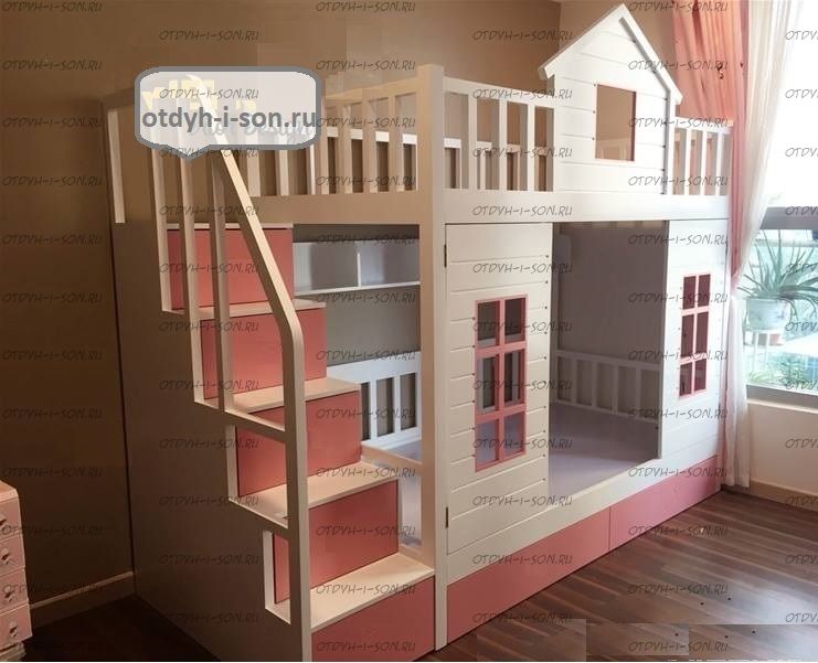 Кровать двухъярусная Домик Теремок №14, Массив
