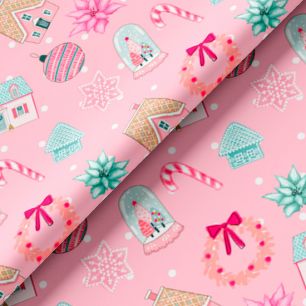 Хлопок Сатин - Новогодние чудеса на розовом 50х37 limit