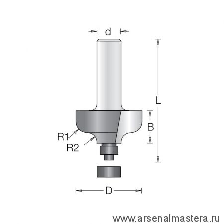 Фреза радиусная фаска волна с нижним подшипником DIMAR D 28,6 x 12,7 х 56 R 4,5 1380025