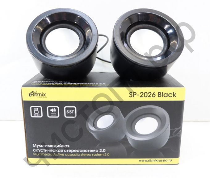 Актив.колонки 2.0 RITMIX SP-2026 черный, 2.0, 5 Вт (2 х 2,5), 60-20000 Гц, Д 45 мм, регул громк,  3,5 мм