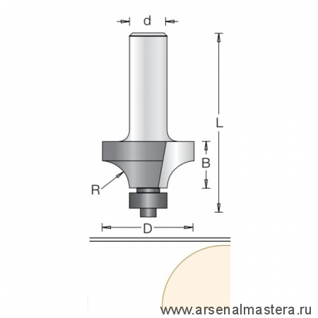 Фреза радиусная с нижним подшипником DIMAR 19.1 x 9.5 x 50 x 6 R 3.2 1090043