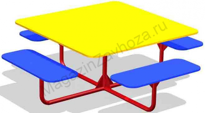 Стол со Скамейками 4 синие лавочки