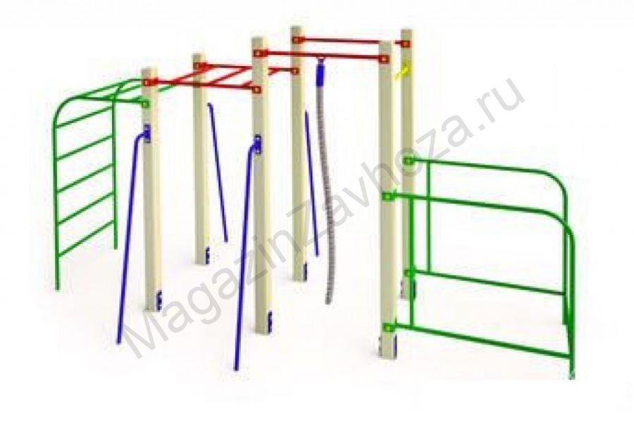 Спортивный комплекс с канатом, лестницой и брусьями