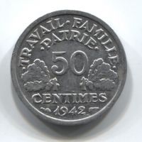 50 сантимов 1942 Франция XF-