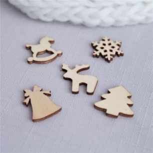 Набор деревянных украшений - Новогодний  5шт, 2 см