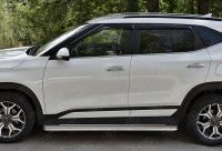 KIA SELTOS 2020- Пороги труба d42 с листом (Лист нерж, проф. нерж) (вариант 3) KSLL-0034173