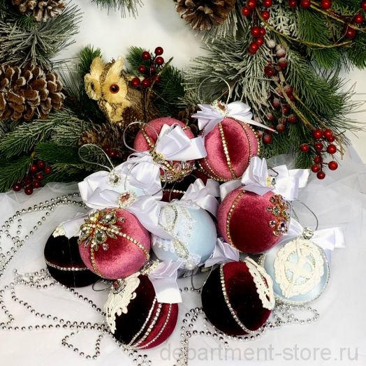 Ёлочные шары ручной работы (Розовый бархат), набор 4 шт.