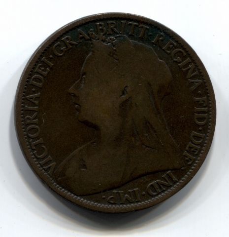 1 пенни 1895 редкий тип, Великобритания, 2 мм от трезубца