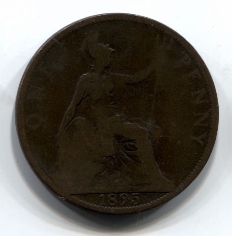 1 пенни 1895 редкий тип, Великобритания, 2 мм от трезубца