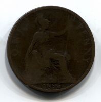 1 пенни 1895 редкий тип, Великобритания, 2 мм от трезубца