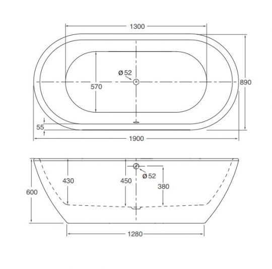 Отдельностоящая ванна Azzurra Nuvola NUV 112 190х90 схема 2 Отдельностоящая ванна Azzurra Nuvola NUV 112 190х90 схема 2