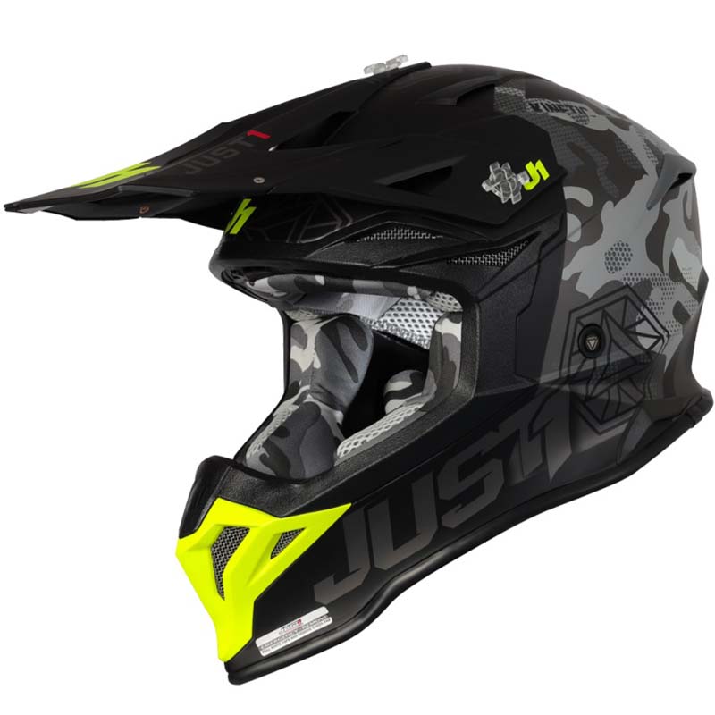 Just1 J39 Kinetic Camo Fluo Yellow Black Matt шлем внедорожный