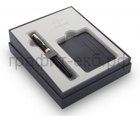 Набор Parker Sonnet Ручка перьевая LaqBlack GT + футляр для кредитных карт 2121991