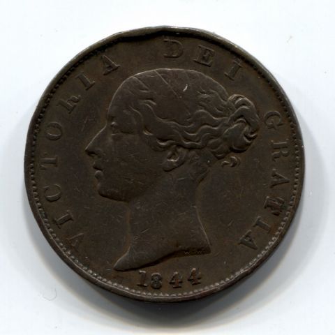 1/2 пенни 1844 Великобритания XF- Редкий год