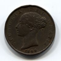 1/2 пенни 1844 Великобритания XF-