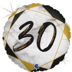 30 черно-золотой круглый шар фольгированный с цифрой с гелием