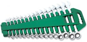 W45516S Набор ключей гаечных комбинированных трещоточных на держателе, 8-24 мм, 16 предметов