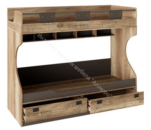 Кровать двухъярусная с приставной лестницей «Пилигрим» (Дуб Каньон светлый, Фон серый)