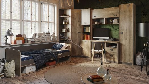 Шкаф настольный «Пилигрим» (Дуб Каньон светлый, Фон серый)