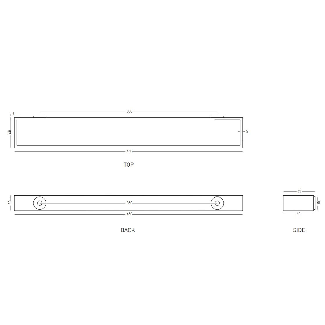 Прямоугольный полотенцедержатель Cielo Accessories ACPR45 45х6 схема 1