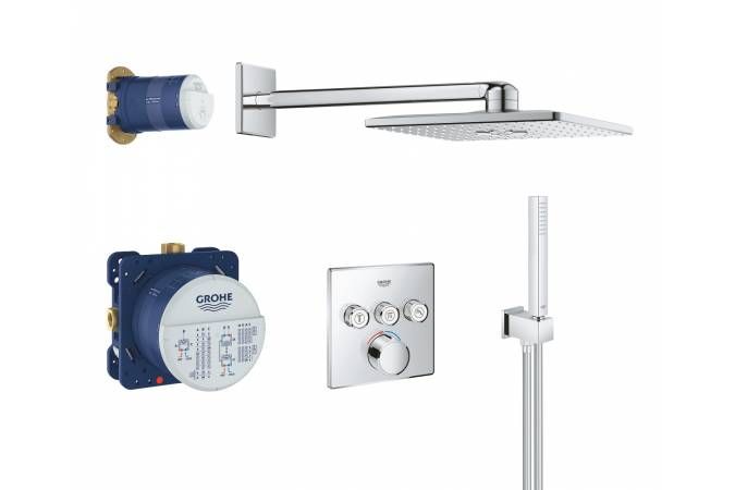 Grohe Rainshower SmartActive Cube 310 təpə duşu və duş qarniturlu GROHE SmartControl duş sistemi (34712000)