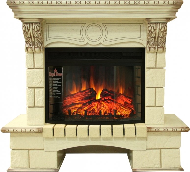Royal Flame Pierre Luxe Шампань с очагом Dioramic 25 (Сл.кость с патиной)