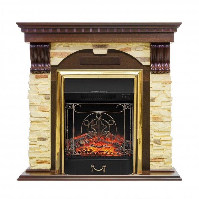 Royal Flame Dublin арочный сланец с очагом Majestic Black/Brass (Темный дуб)