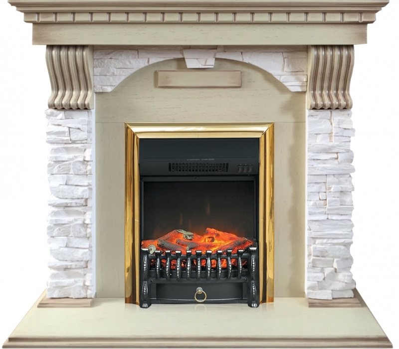 Royal Flame Dublin арочный сланец крем с очагом Fobos (Слоновая кость)