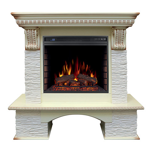 Royal Flame Pierre Luxe сланец мелкий белый с очагом Vision 23 EF LED FX (Cлоновая кость с красной патиной)
