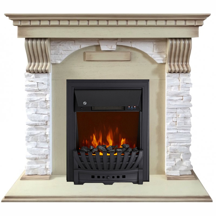 Royal Flame Dublin арочный сланец крем слоновая кость с очагом Aspen Black